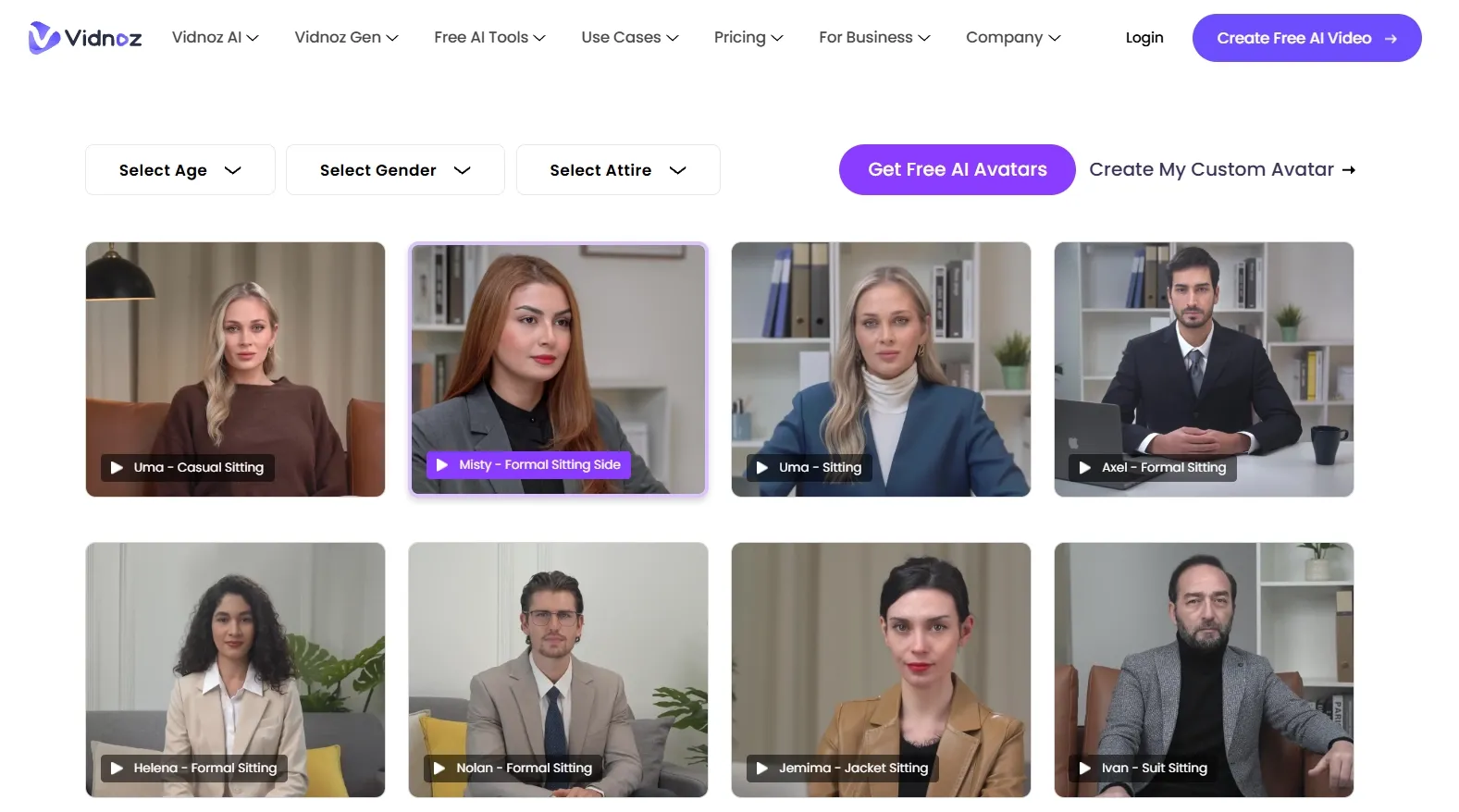 AI avatar gallery with customizable presenters for video creation