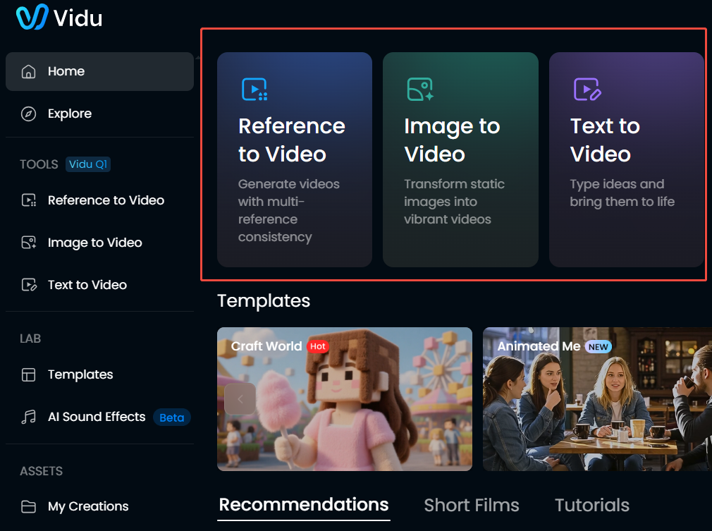 Vidu AI generation interface