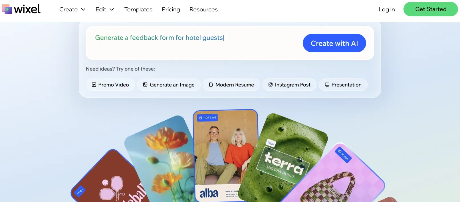 Wixel interface for creating branded designs and templates