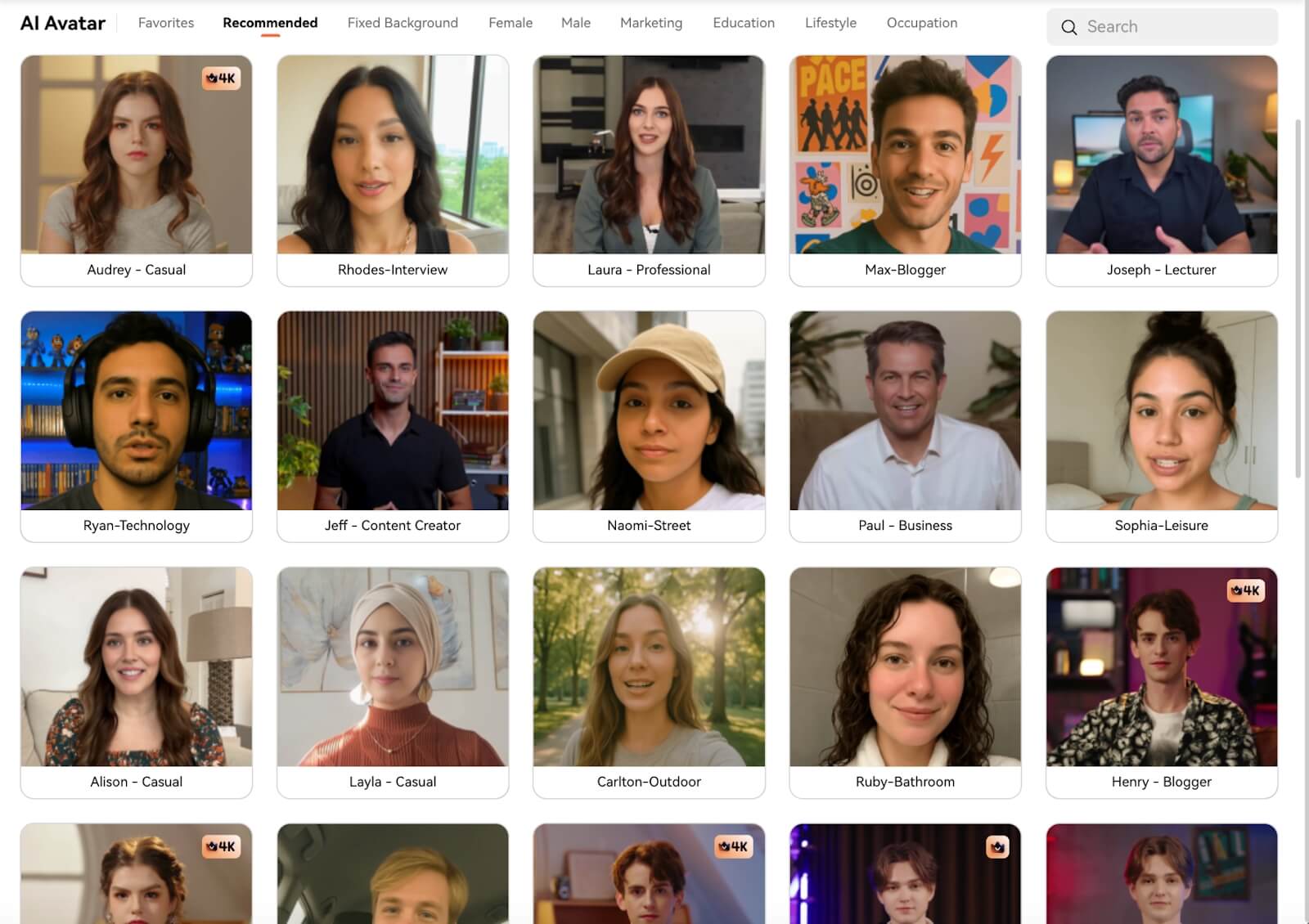 Wondershare Virbo avatar workspace